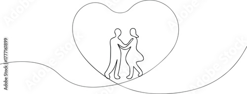 Couple dancing within a heart shape outline love romance