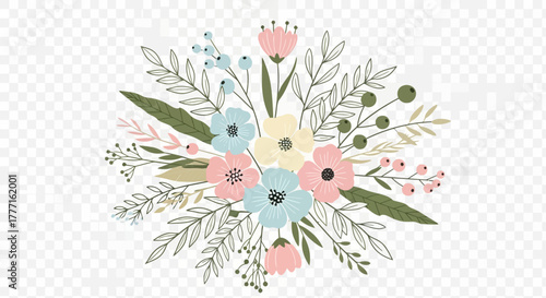 Delicate Pastel Floral Bouquet Illustration - Whimsical Flower Arrangement