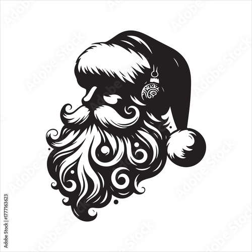 Christmas santa head silhouette,  Santa head clip art,  Christmas santa head icon silhouette vector illustration. 