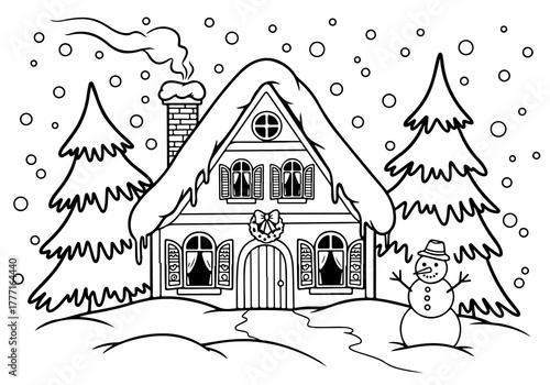 Cozy Winter Cabin Coloring Page A Delightful Holiday Scene to Color