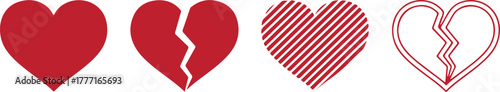 Four red hearts with different designs