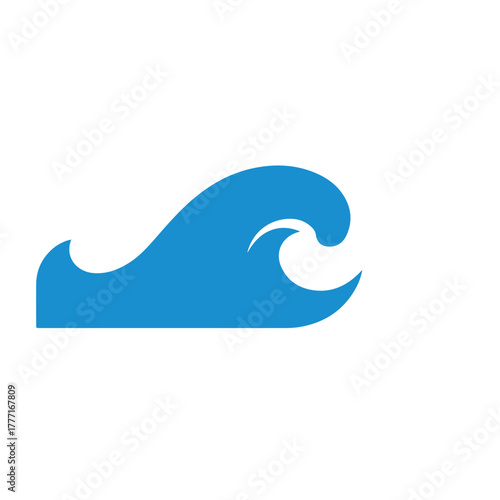 Blue stylized wave icon against a white background