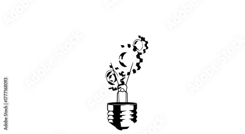 Dynamic idea generation with intricate gears emerging from a lightbulb base symbolizing innovation and mechanical ingenuity for forward thinking projects