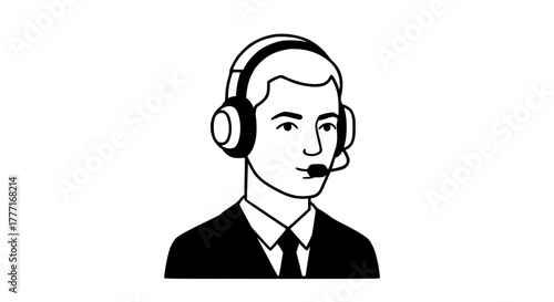 Confident professional wearing headset ready for customer service or support calls, conveying helpfulness and expertise for modern business solutions.