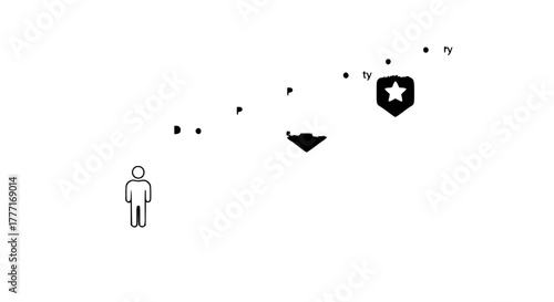 Minimalist human figure with abstract design elements suggesting concepts like achievement, success, and progress toward goals in a visual representation