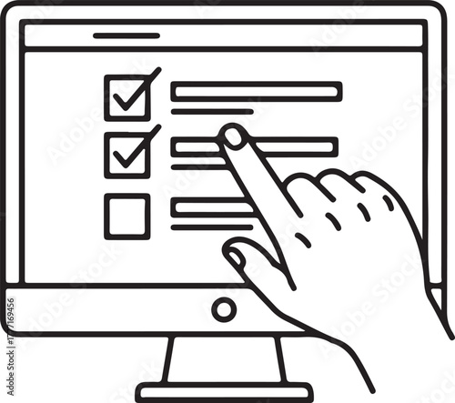 Hand selecting options on a computer screen