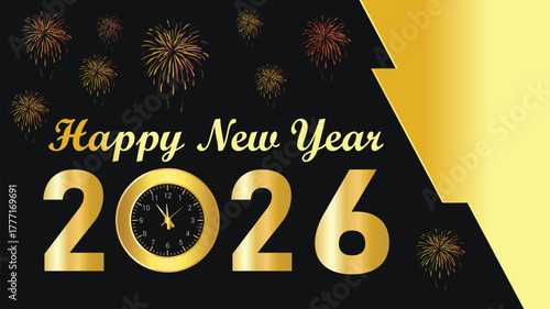 happy new year 2026 banner, card, poster, template, firework, with gradient black background with vector