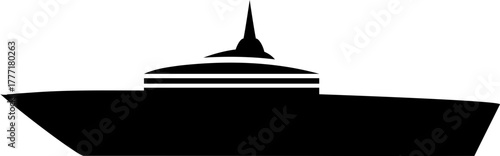 Sleek black silhouette of a cruise ship, a modern and minimalist design element perfect for travel brochures or nautical themed websites and branding materials