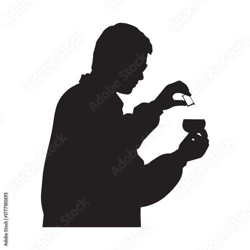  Lab researcher silhouette white background. 