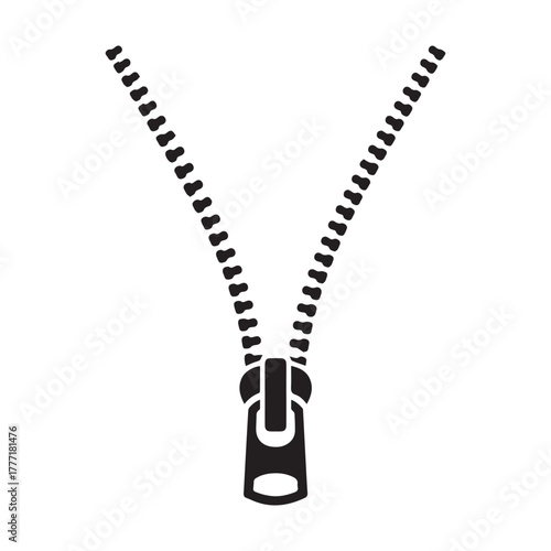 Open zipper icon Silhouette On White Background. 