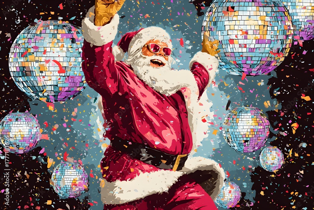 Fototapeta premium Dancing Santa at Disco Party 