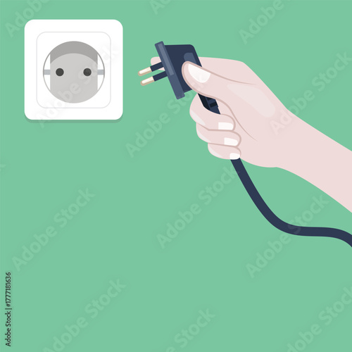 vector illustration of plugging or unplugging electrical cables in the wall
