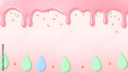 Pink Dripping Frosting Background with Colorful Sprinkles
