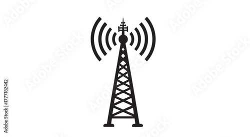 Simple black and white illustration of a radio transmission tower icon
