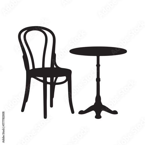 Classic Bistro Cafe Chair and Table Silhouette Vector Illustration