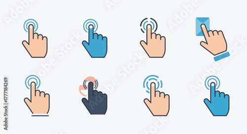 Set of finger tap icons simple flat design elements for user interface and mobile applications isolated on white background
