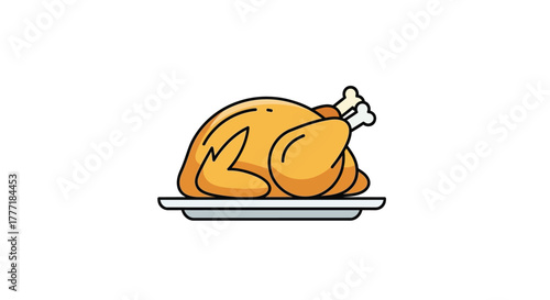 Roasted turkey on a platter a illustration for Thanksgiving or Christmas dinner isolated on white background