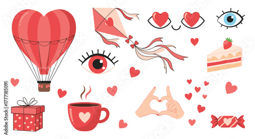 A delightful collection of romantic and sweet symbols for Valentine's Day, perfect for expressing love and affection.
