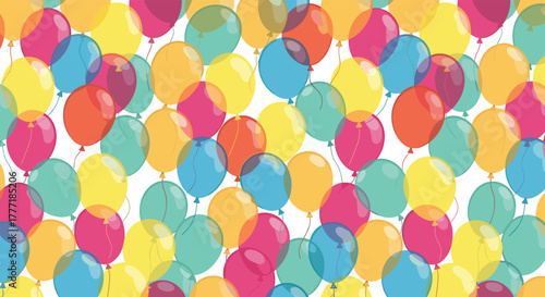A vibrant seamless pattern of colorful overlapping balloons on a white background, perfect for festive occasions and celebrations.