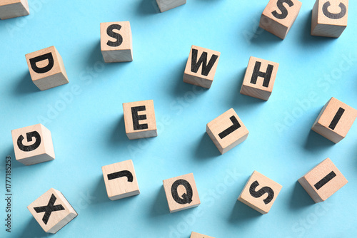 Wooden cubes with letters o...