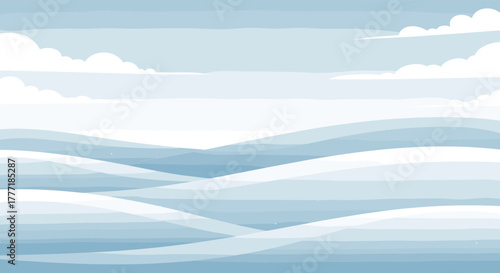 Pixel art landscape of gentle snowy hills under a clear winter sky with soft clouds, evoking a serene and chilly natural scene.