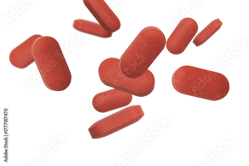 A large pile of red pills cascading, creating a striking visual representation of health essentials