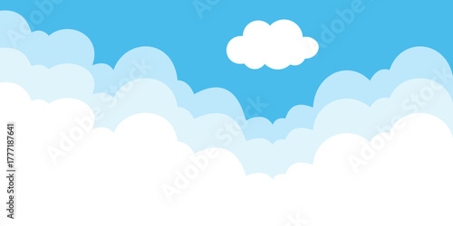 Blue Sky with White Clouds Vector Background – Clean Cartoon Cloudscape Illustration
 in Flat Minimal Style