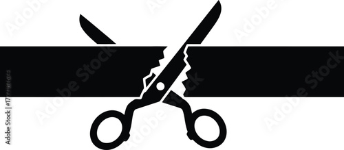Scissors cutting black ribbon symbol for grand opening launch event celebration and start of business success vector
