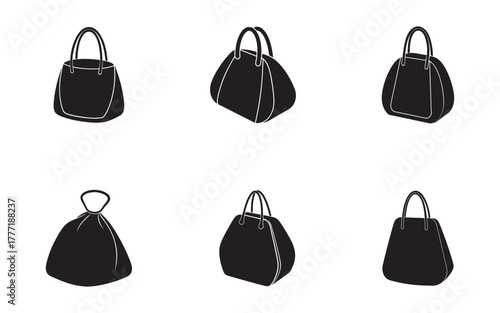 Collection of Black Handbag Silhouettes on White Background Elegant and Fashionable Vector Graphics for Diverse Design Projects