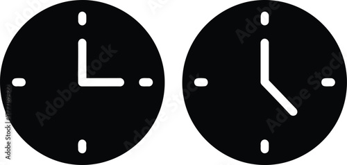 Two black clock faces illustrating time and schedule concepts clean minimalist vector graphic vector