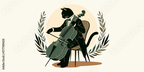 Elegant Feline Virtuoso A Cat Playing the Cello with Style
