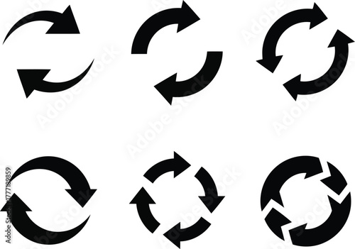 Set of six circular arrow icons representing refresh reload repeat recycle and rotation concepts vector