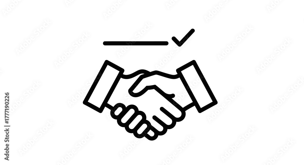 Fototapeta premium Handshake icon with checkmark symbolizing agreement and partnership simple vector glyph for business and finance applications