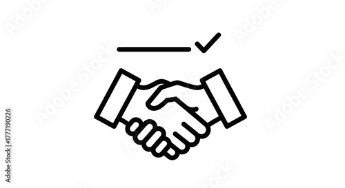 Handshake icon with checkmark symbolizing agreement and partnership simple vector glyph for business and finance applications