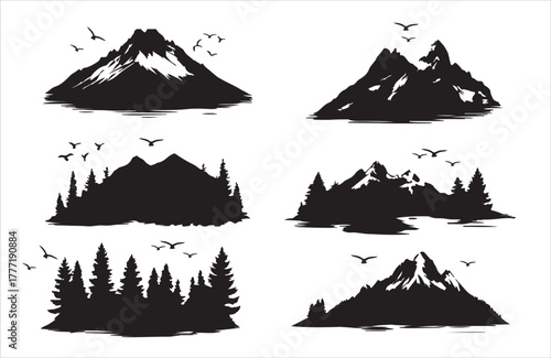 Set of mountain icons, Mountains icon vector set. hike, travel illustration sign collection. camping symbol.