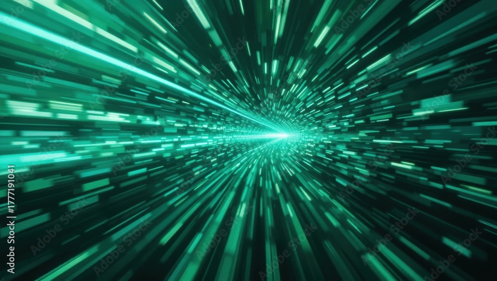 Fototapeta premium Dynamic Green Light Trails Conveying Speed and Motion in a Futuristic Abstract Background