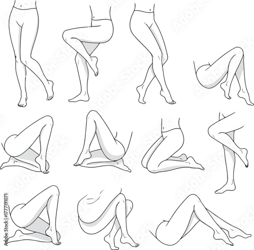 Elegant fashionable female legs poses collection diverse styles artistic outline drawing vector vector