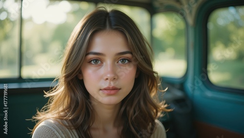 Portrait of a Young Woman with Natural Beauty Surrounded by Nature in Soft Light