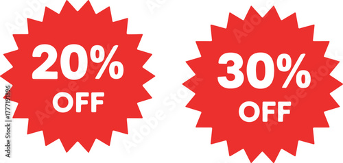 Red sale tags with 20 and 30 percent off