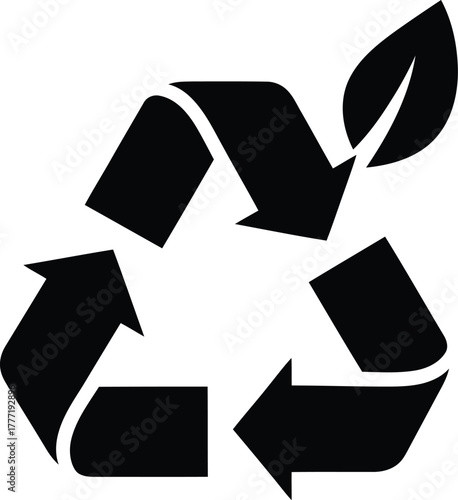 Recycle symbol with green leaf indicating ecological sustainability and environmental awareness vector
