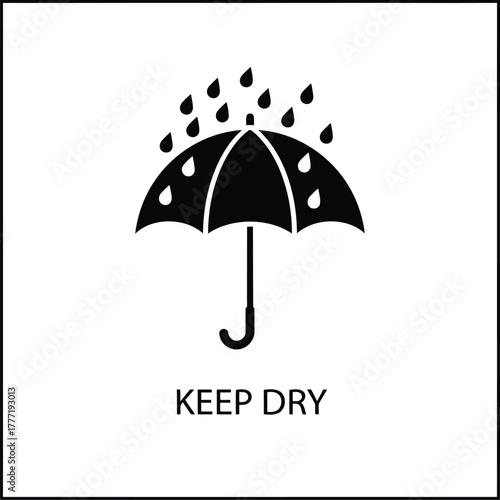 Keep dry symbol umbrella rain droplets protection sign cargo shipping warning icon vector