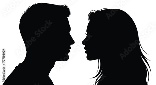 Silhouettes of a man and woman facing each other a illustration for design elements isolated on white background