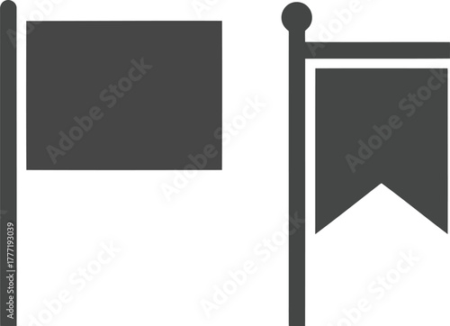 Two simple flag icons vector graphic representing different flags on poles in minimalist design vector