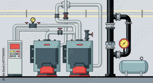 Industrial boiler system illustration for engineering design
