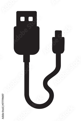 Black and white illustration of a usb to micro usb cable connector