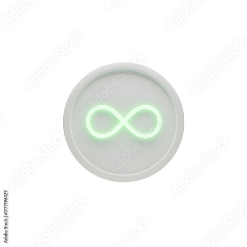 Glowing Green Infinity Symbol in Circle 3D Icon - Limitless Energy Concept