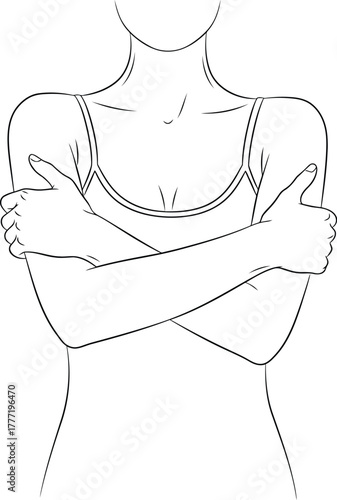 Sketch illustration of a woman embracing herself showing self care and body positivity concept line drawing art vector