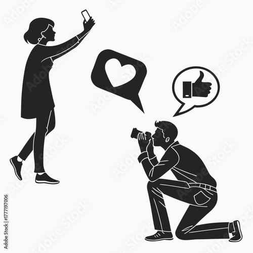 Photographer taking picture of woman with phone