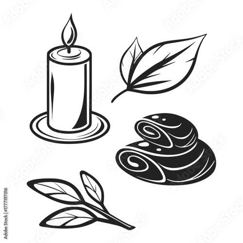 Spa still life with candle, leaf and towel