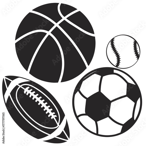 Sports equipment including a basketball, baseball, football, and soccer ball